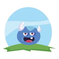 funny monster with horns in the field vector