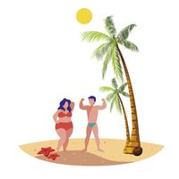 young couple on the beach summer scene vector