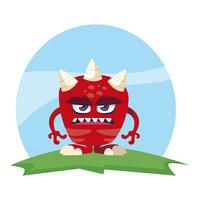 funny monster with horns in the field vector