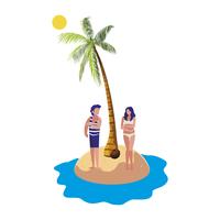 young couple on the beach summer scene vector