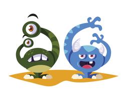 funny monsters couple comic characters colorful vector