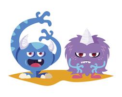 funny monsters couple comic characters colorful vector