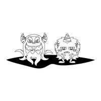 funny monsters couple comic characters monochrome vector