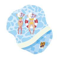 girls with swimsuit and lifeguard float in pool vector