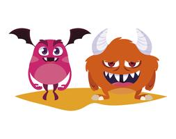 divertidos monstruos pareja personajes de comic coloridos vector