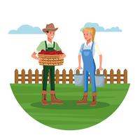 Agricultores que trabajan en caricaturas de la granja. vector