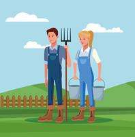 Farmers working in farm cartoons vector