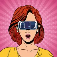 Mujer con tecnología de gafas de realidad virtual. vector