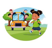 Back to school kids cartoons round icon vector