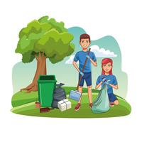 Park cleaning volunteers vector