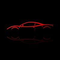 Red sport car silhouette with reflection on black background. vector