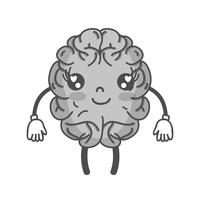 Escala de grises kawaii lindo cerebro feliz con brazos y piernas vector