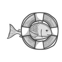 grayscale fish with life buoy object design vector