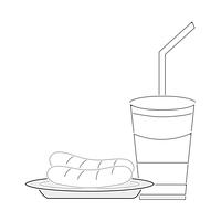 line delicios sausage and soda plastic cup meal vector