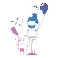 Línea padre e hija junto con el diseño de globos. vector