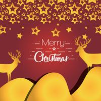 merry christmas stars with reindeers decoration vector