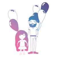 Línea padre e hija junto con el diseño de globos. vector