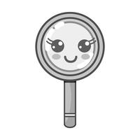 grayscale kawaii cute happy magnifying glass vector