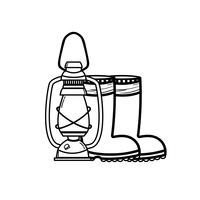 line fishing tool old lamp hand and boots vector