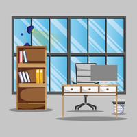 office with desk and accessories flat to work vector