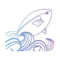 line fish animal in the sea with waves design vector