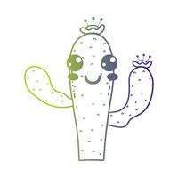 line cute happy cactus plant vector