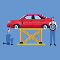 Worker on car factory vector