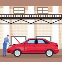 Worker on car factory vector