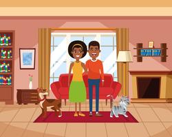 Family inside home scenery cartoons vector