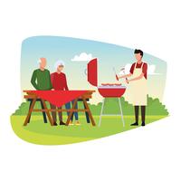 Picnic familiar de barbacoa vector