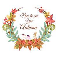 Autumn season wreath frame with leaves and animal. Autumn greetings cards perfect for print ,invitation, template , creative watercolor vector illustration design