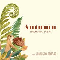 Autumn season frame with leaves and animal. Autumn greetings cards perfect for print ,invitation, template , creative watercolor vector illustration design