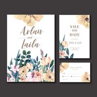 Boda feliz tarjeta floral de la invitación del jardín de la boda boda, detalle del rsvp. espacio diseño vintage ornamento hermoso, acuarela vector ilustración plantilla colección diseño