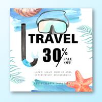 Social media Travel on Holiday summer the beach Palm tree vacation, sea and sky sunlight , creative  watercolor vector illustration design