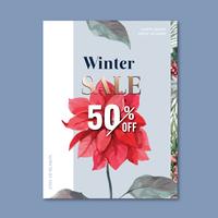 Winter floral blooming poster, postcard elegant for decoration vintage beautiful, creative watercolor vector illustration design