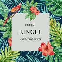 Tropical Frame border design summer with plants foliage exotic, creative watercolor vector illustration template design
