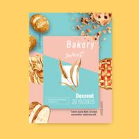 Bakery Poster template. Bread and bun collection. home made , creative watercolor vector illustration design