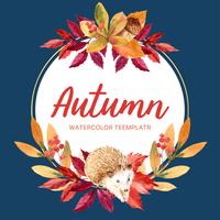 Autumn season Poster layout design with leaves and animal. Autumn greetings cards perfect for print ,invitation, template ,watercolor vector illustration design