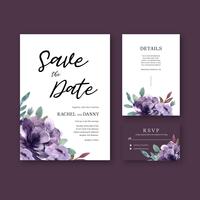 Happy Wedding card floral garden invitation card marriage, rsvp detail. space layout vintage ornament beautiful ,  watercolor vector illustration template collection design