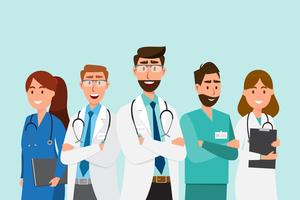 Set of doctor cartoon characters. Medical staff team concept vector