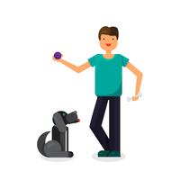 Hombre feliz con perro encantador vector