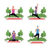 conjunto de mujer en posturas de yoga vector