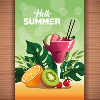 Hello summer card poster with cartoons vector