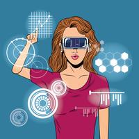 Mujer usando gafas de realidad virtual vector