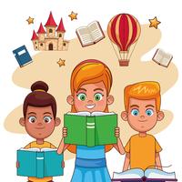 Kids reading fairy tales vector