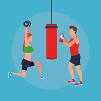 fitness couple doing exercise vector