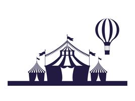Festival de circo decorado en colores azul y blanco. vector