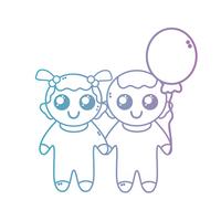 Línea de lindos bebés junto a peinado y globo. vector