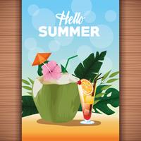 Hello summer card poster with cartoons vector