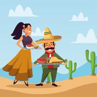 Mexicanos celebrando en el desierto vector